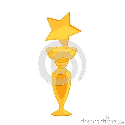 Gold shiny cup with a star as a reward for winning a sporting event or competition Vector Illustration