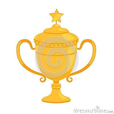 Gold shiny cup with a star as a reward for winning a sporting event or competition Vector Illustration