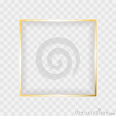 Gold shiny glowing square frame isolated on transparent background. Vector border for creative design Vector Illustration