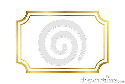 Gold shiny glowing vintage rectangle frame with shadows isolated on white background. Gold realistic rectangle border for Vector Illustration