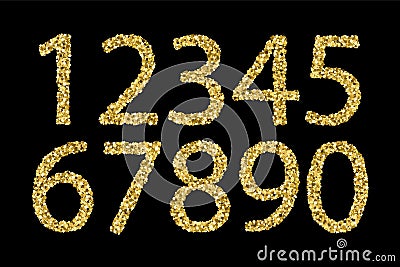 Gold shiny textured numbers. Vector Illustration