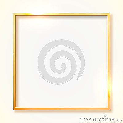 Gold shiny vintage border isolated on white background. Golden luxury realistic rectangle frame. Vector Illustration