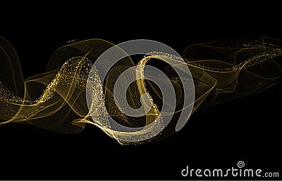 Gold shiny wavy with glitter sparkles background. Golden dust wave. Vector illustration Vector Illustration