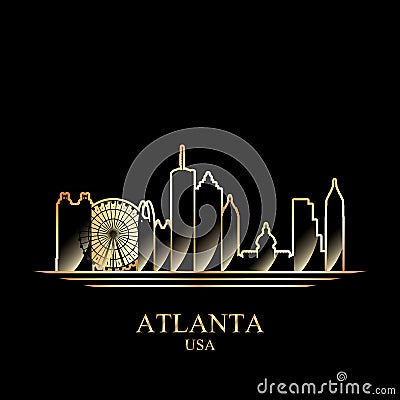 Gold silhouette of Atlanta on black background Vector Illustration