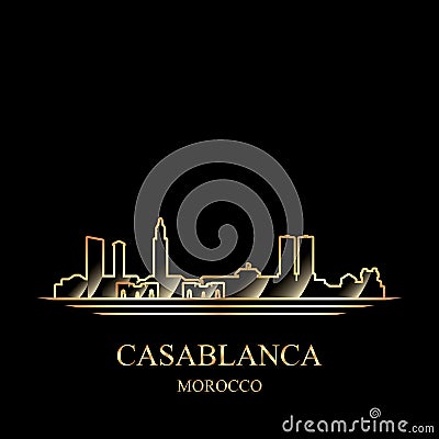 Gold silhouette of Casablanca on black background Vector Illustration