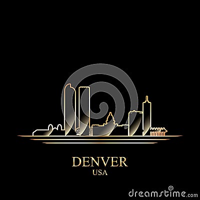 Gold silhouette of Denver on black background Vector Illustration