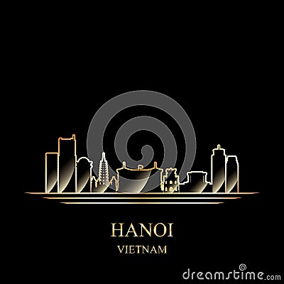 Gold silhouette of Hanoi on black background Vector Illustration