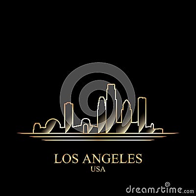 Gold silhouette of Los Angeles on black background Vector Illustration