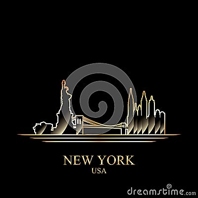 Gold silhouette of New York on black background Vector Illustration