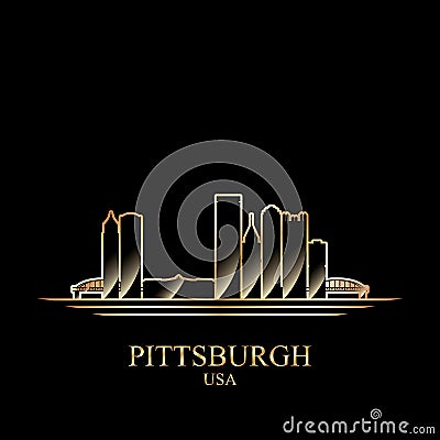 Gold silhouette of Pittsburgh on black background Vector Illustration