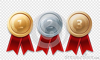 Gold silver bronze champion medal vector awards Vector Illustration