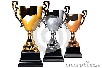 Gold Silver and bronze cups isolated Stock Photo