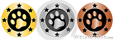 Gold, silver, bronze, dog paw print Vector Illustration