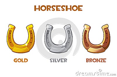 Gold, silver, bronze horseshoe on a white background. Vector Illustration