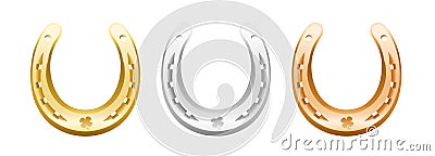 Gold Silver Bronze Horseshoes Vector Illustration