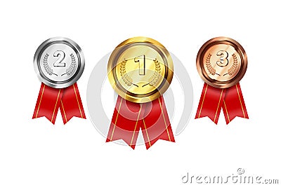 Gold silver bronze medal. Game winner prize medal icons vector illustration Vector Illustration