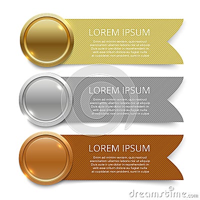Gold, silver and bronze medals banners design Vector Illustration