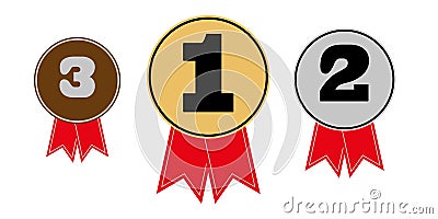 Gold silver bronze medals. Champion winner award metal medal. Honor badges realistic isolated vector set Vector Illustration