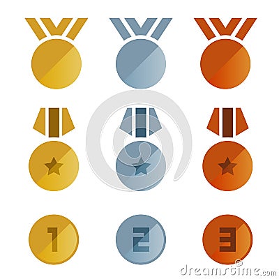 Gold silver bronze medals icon vector set design Vector Illustration