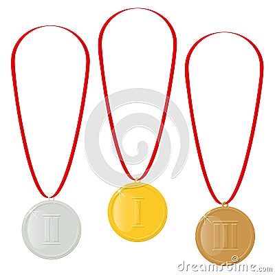 Gold, silver or bronze medals. Reward for the victory. Achievements in the competition. Vector Illustration