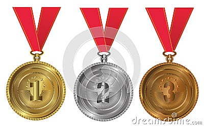 Gold, silver and bronze - medals 1 2 3 Vector Illustration