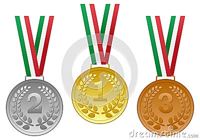 Gold Silver Bronze Medals Set Vector Illustration