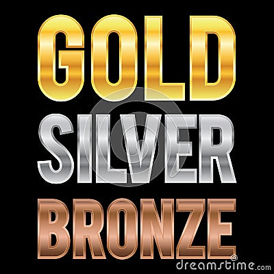 Gold Silver And Bronze Metallic Letters Vector Illustration