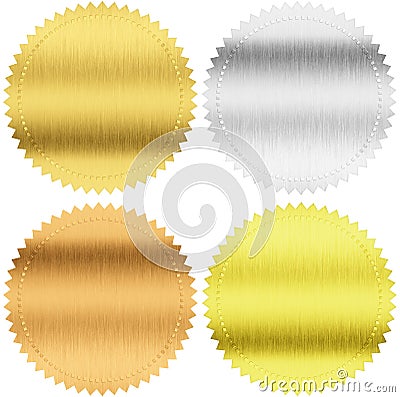 Gold, silver and bronze seals or medals with clipping path Stock Photo