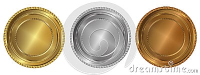 Gold, silver and bronze seals or medals Vector Illustration