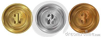 Gold, silver and bronze seals or medals Vector Illustration