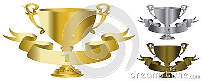 Gold, silver and bronze trophy Vector Illustration