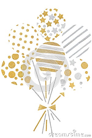 Gold and silver glitter balloon paper cut background Stock Photo