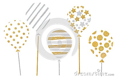 Gold and silver glitter balloon paper cut background Stock Photo