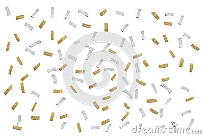 Gold and silver glitter confetti paper cut on white background Stock Photo
