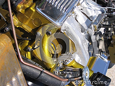 Gold and silver hot rod engine Stock Photo