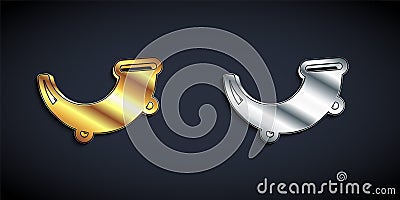 Gold and silver Hunting horn icon isolated on black background. Long shadow style. Vector Vector Illustration