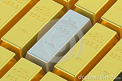 Gold and silver ingots Stock Photo