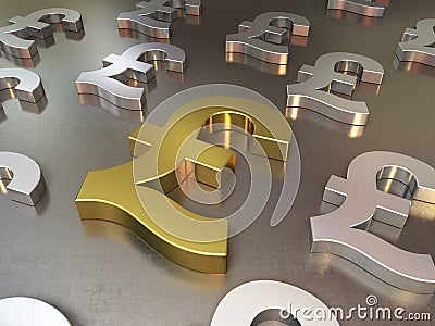 Gold and silver metal floor of pound signs Stock Photo
