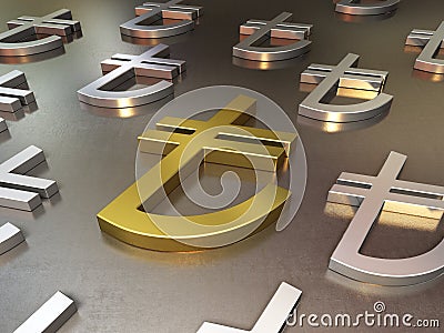 Gold and silver metal floor of turkish lira signs Stock Photo