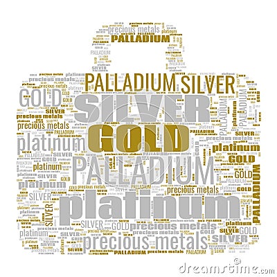 Gold Silver Palladium Platinum Text Shapes Illustration Stock Photo