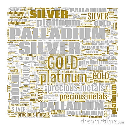 Gold Silver Palladium Platinum Text Shapes Illustration Stock Photo