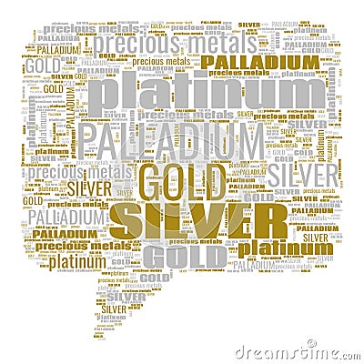 Gold Silver Palladium Platinum Text Shapes Illustration Stock Photo