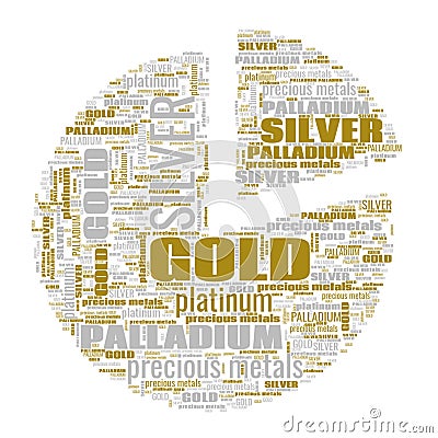 Gold Silver Palladium Platinum Text Shapes Illustration Stock Photo