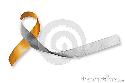 Gold silver ribbon isolated with clipping path for hearing disorders illness awareness Stock Photo