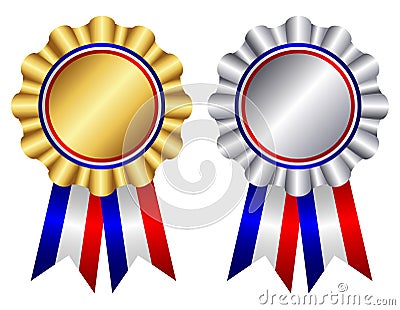 Gold and silver ribbon rosette Cartoon Illustration