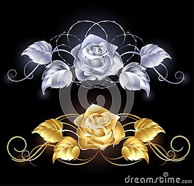 Gold and silver rose Vector Illustration