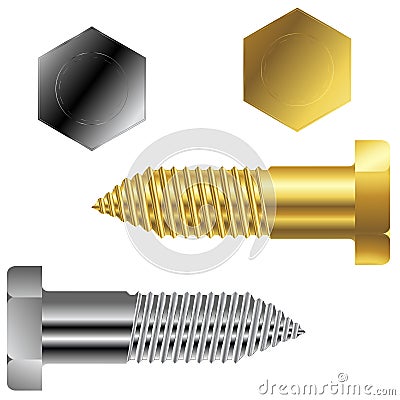 Gold and silver screws Vector Illustration