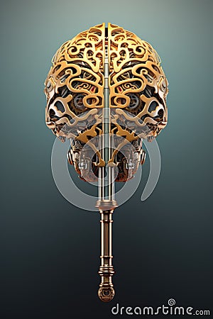 a gold and silver skull with gears Stock Photo