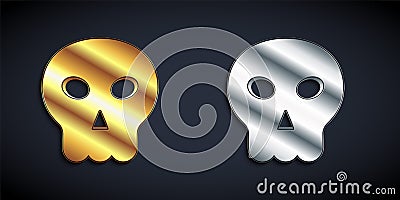 Gold and silver Skull icon isolated on black background. Happy Halloween party. Long shadow style. Vector Vector Illustration