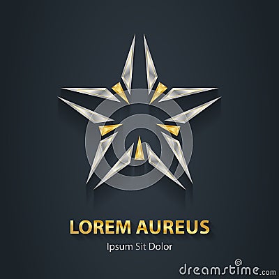 Gold and silver star logo. Award 3d icon. Metallic logotype temp Vector Illustration